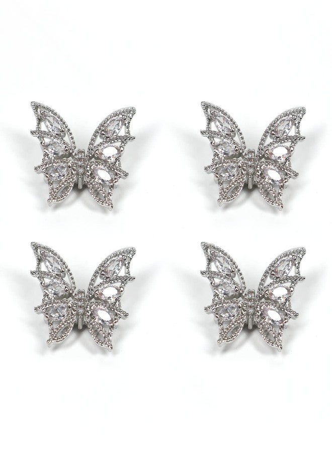 Tinsow 4 Pcs Nail Diamond Metal Nail Art Butterfly Jewelry Crystal Strass Moving Wings Butterfly Nail Diamond Stones Wedding Charms Accessories (Silver) - Image 1