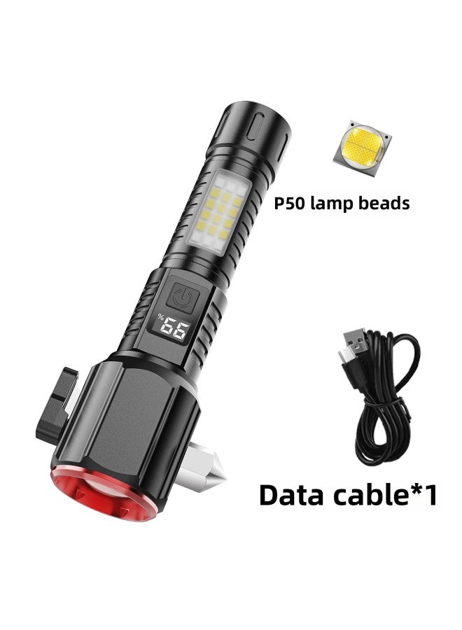 Cross-border New Flashlight Car Emergency Work Fire Rescue Escape Safety Hammer Strong Light Multi-function Flashlight