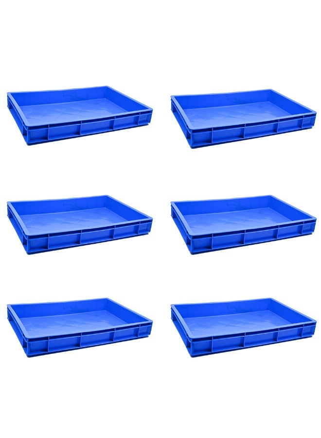 Ethic Solutions 6pcs of Plastic Storage Catering Closed Crate Box 600×400×80 mm 19L Stackable Heavy Duty Reinforced Walls Anti-Slip Base for Home Industrial Commercial Delivery - Blue