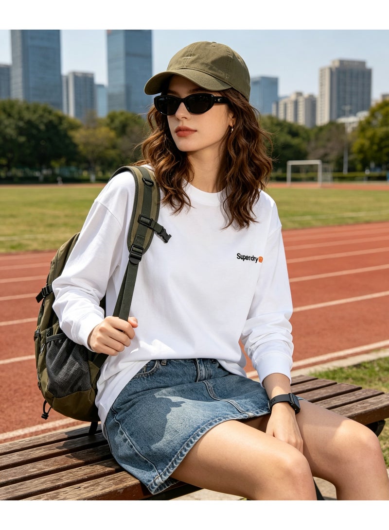 Superdry couple solid color round neck loose long sleeve T-shirt for men and women - Image 2