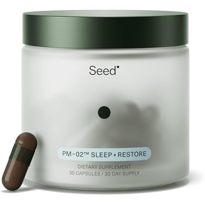 Seed PM-02 Sleep + Restore - Sleep Aid for Women & Men - Non-Habit Forming Bioidentical Melatonin & Ashwagandha - Vegan & Shelf-Stable - 30 Capsules (30-Day Supply) - Image 1