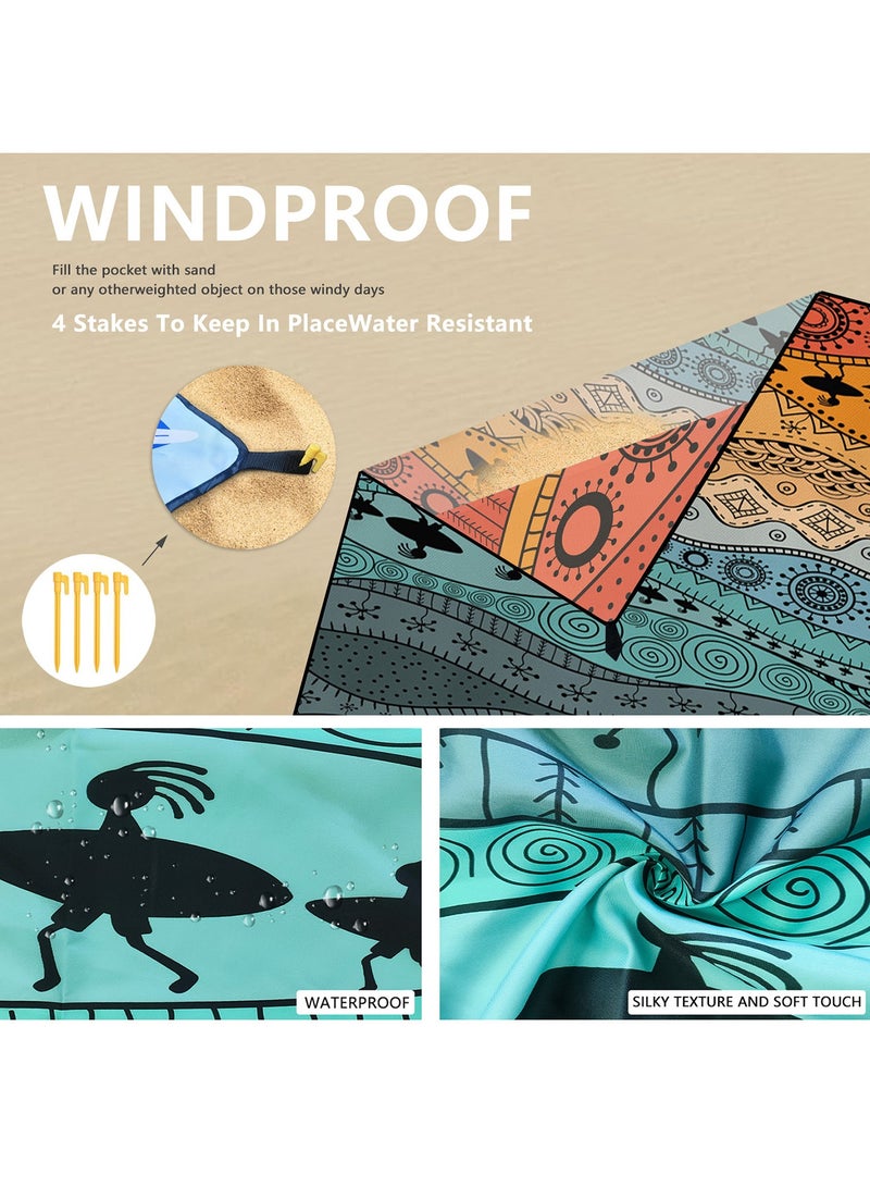 أورافلي بطانية شاطئ خارجية مقاومة للماء والرمل (180*220 سم) - سجادة شاطئ كبيرة تناسب 4-6 أشخاص بالغين، سجادة تخييم خارجية للسفر والتخييم والمشي لمسافات طويلة - Image 2
