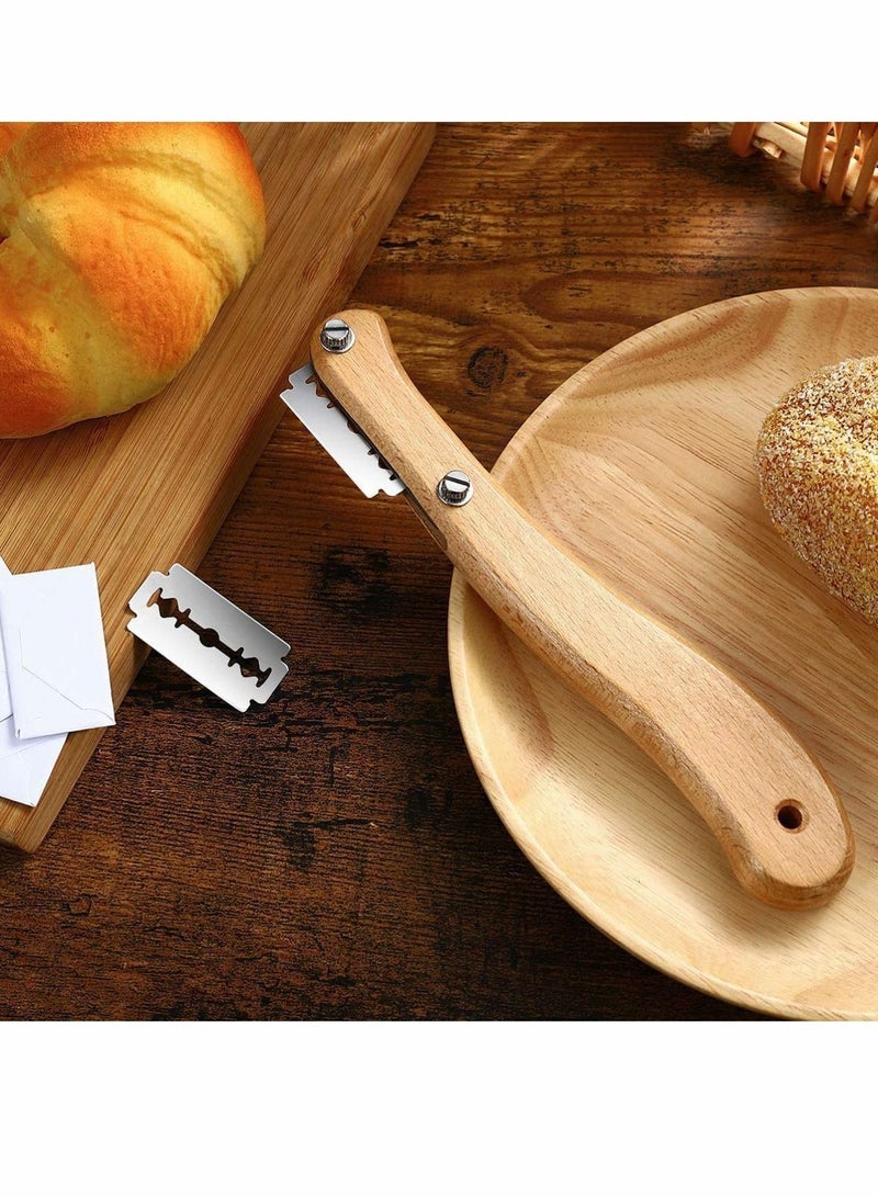 واي آند دي Bread Slashing Tool, Dough Scoring Lame with Wood Handle Bakers Cutter Making Razor 5 Blades for Baking DIY Bakeware Kitchen Cake Dessert Shop - Image 5