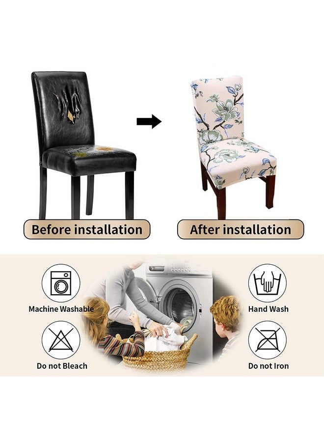 Styleys أغطية كراسي بوليستر مطبوعة قابلة للغسل وقابلة للتمدد (طقم من 6، SD-01، زهري بيج أخضر)  - Image 5