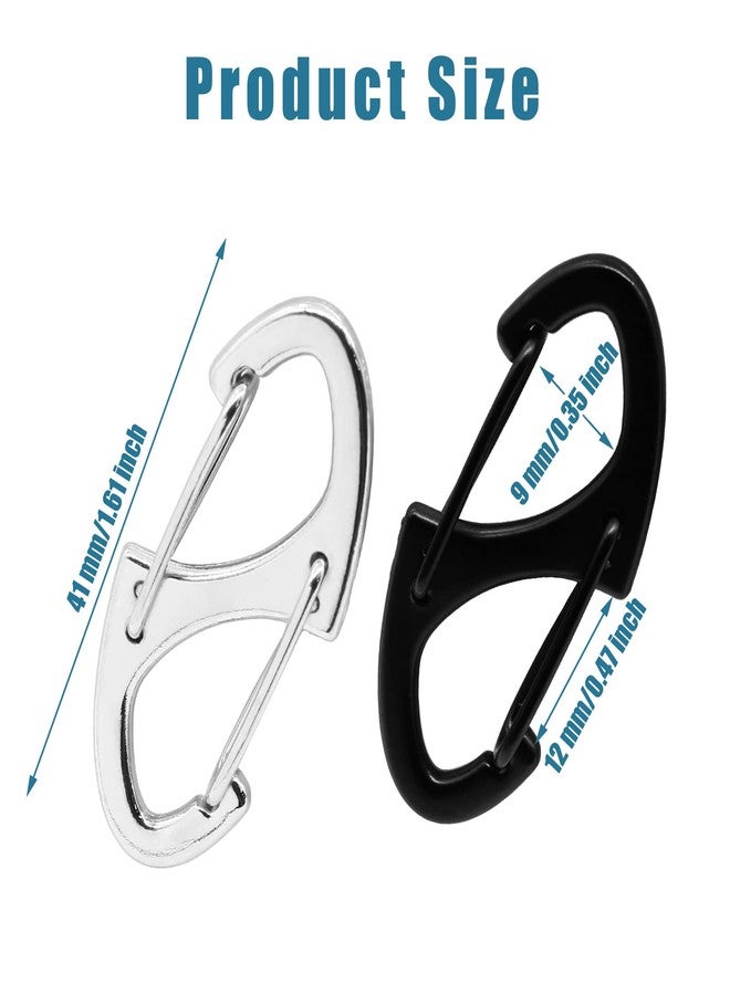 Hitefu 20PCS Dual Carabiner Clips, 1.6 Inch Small Metal S Snap Hook Dual Spring Wire Gate Clip, Tiny Carabiner Clip for for Outdoor Sports Fishing Camping(Black & White) - Image 3