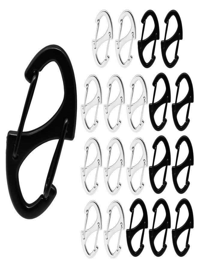 Hitefu 20PCS Dual Carabiner Clips, 1.6 Inch Small Metal S Snap Hook Dual Spring Wire Gate Clip, Tiny Carabiner Clip for for Outdoor Sports Fishing Camping(Black & White) - Image 1