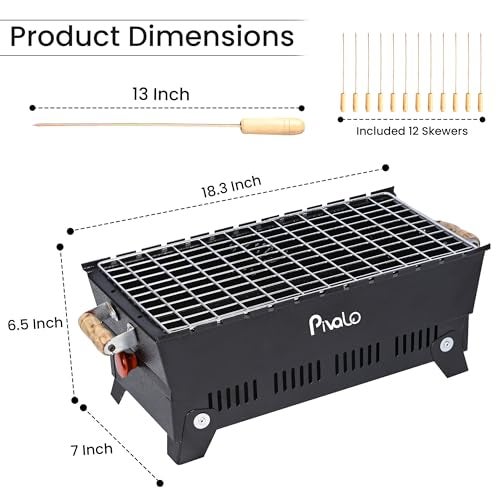 Pivalo Charcoal Barbeque Grill Set | Tandoori BBQ for Home & Outdoor Use | 4-Piece Combo | 5 Skewers | 1 Glove | 1 Tong | Foldable Standing BBQ for Camping, Picnic & Travel Cooking (Pack of 1, Black) - Image 2
