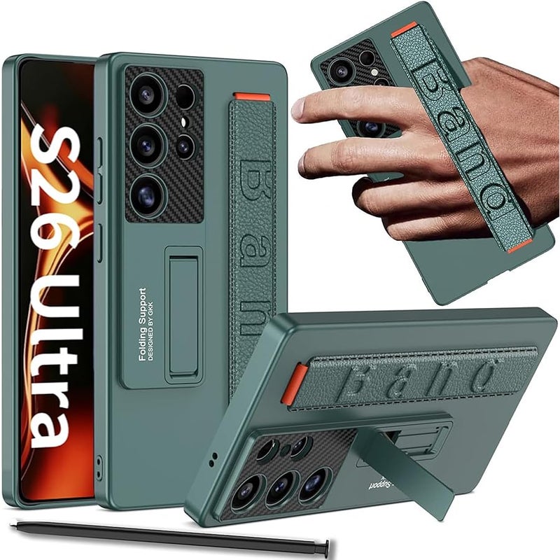 NINKI Wristband for Samsung Galaxy S26 Ultra Case with with Finger Strap & Hidden Stand, Hard Grip Cover for Samsung S26 Ultra Phone Case with Band, Galaxy S26 Ultra Phone Cover with Kickstand Green - Image 1