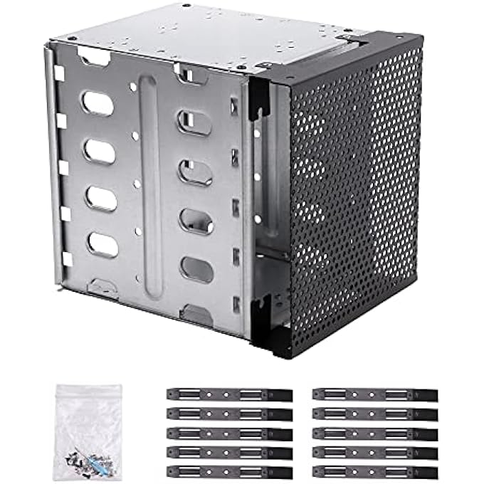 rayihni HARD DRIVE CAGE,GALVANIZED STEEL PLATE + ABS PLASTIC CAGE HARD DRIVE TRAY RACK WITH FAN SPACE,ADAPTER RACK BRACKET FOR COMPUTER SATA 5.25IN TO 5X 3.5 - Image 1