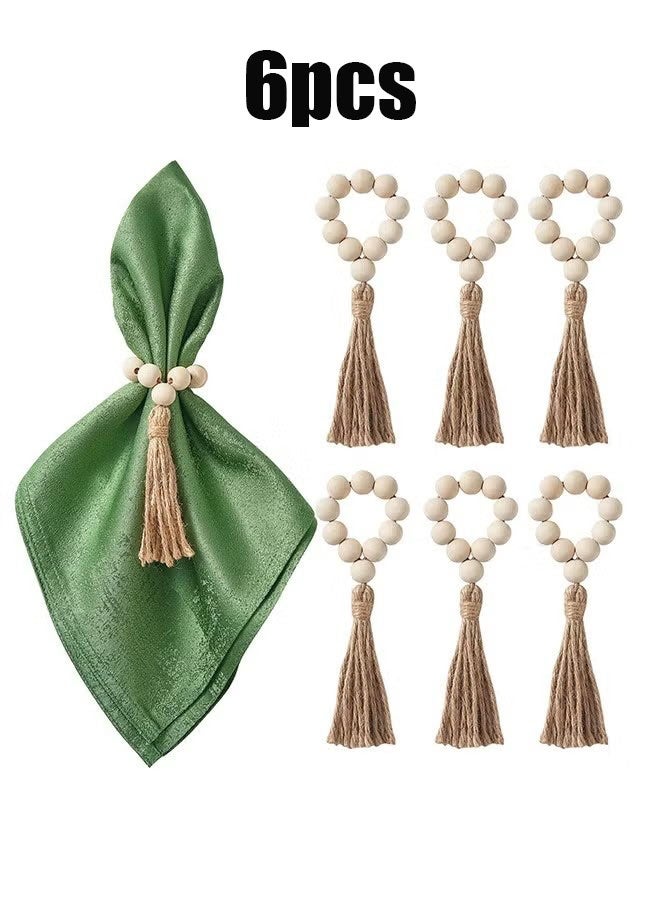 إيليلي حلقات مناديل مكونة من 6 قطع، حلقات مناديل خشبية، حلقات مناديل مصنوعة من خرز خشبي لتزيين الطاولة، حلقات مناديل لتزيين مجموعات أدوات المائدة، حفلات الربيع، حفلات الزفاف، حفلات عشاء العطلات - Image 1