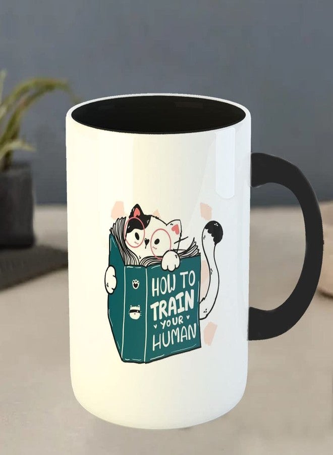 YaaNaa - Printed Coffee Mug, Cat Theme - Cat Reading1, Gift for Cat Lovers, Gift for Pet Lovers, Birthday Gift, Christmas Gift, Gift for Mother|Sister, R2195-BK - Image 4