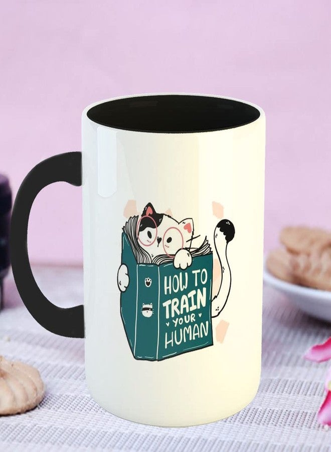 YaaNaa - Printed Coffee Mug, Cat Theme - Cat Reading1, Gift for Cat Lovers, Gift for Pet Lovers, Birthday Gift, Christmas Gift, Gift for Mother|Sister, R2195-BK - Image 2