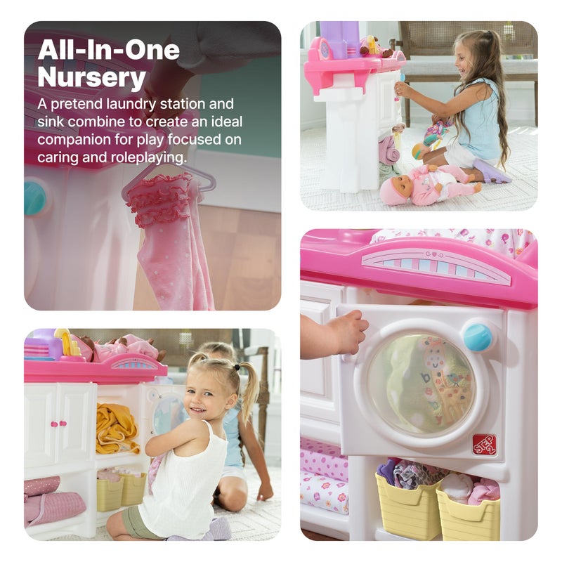 Step2 Love & Care Deluxe Baby Doll Nursery Playset for Kids, Compact Changing Station & Crib, Made of Durable Plastic, Includes Toy Accessories, For Toddlers 2-6 Years Old, Pink - Image 5