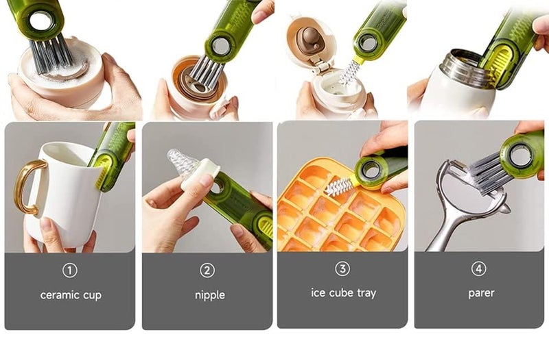 Plastic 1Pcs 3in1 Cup Lid Cleaner Brush Set Multifunctional Mini Cup Bottle Cleaning Brush Cup Cover Lid Cleaner Kitchen Washing Tool Mini Cleaner for Travel and Home  - Image 4