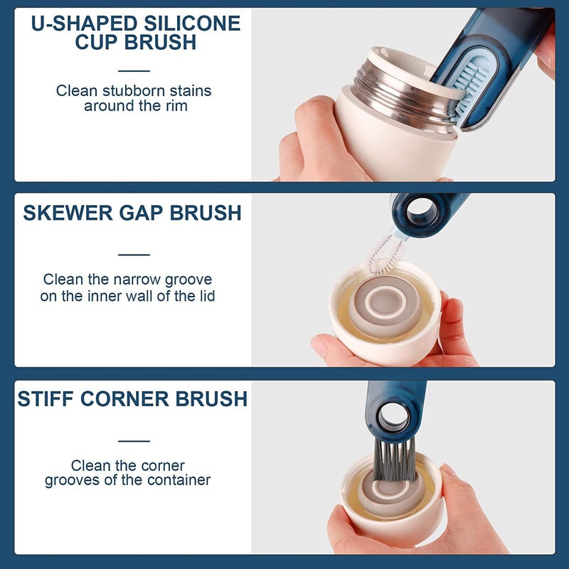 Plastic 1Pcs 3in1 Cup Lid Cleaner Brush Set Multifunctional Mini Cup Bottle Cleaning Brush Cup Cover Lid Cleaner Kitchen Washing Tool Mini Cleaner for Travel and Home  - Image 3