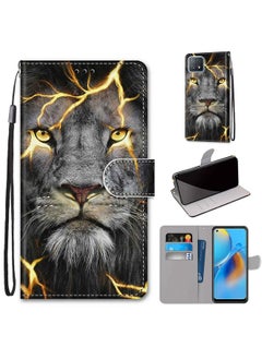 HuHa Case Cover For OPPO A72 5G / A73 5G / A53 5G Coloured Drawing Cross Texture Horizontal Flip PU Leather Case with Holder & Card Slots & Wallet & Lanyard Fission Lion 