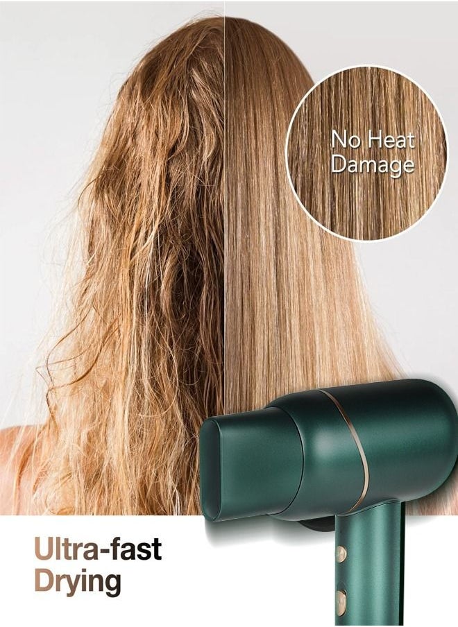 Hair Dryer with Diffuser 1500W Negative Ionic Blow Dryer 2 Heating 2 Speed Cool Button Damage Free Hair with Constant TemperatureHair Care Low Noise Green