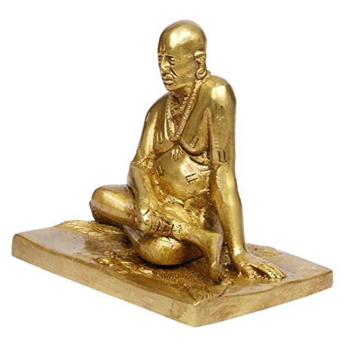 ARTVARKO Brass Swami Samarth Murti Idol Home Office Temple Mandir Puja Room Gold Color (5x3.5x4.5 Inch) - Image 3