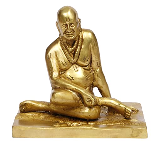 ARTVARKO Brass Swami Samarth Murti Idol Home Office Temple Mandir Puja Room Gold Color (5x3.5x4.5 Inch) - Image 1