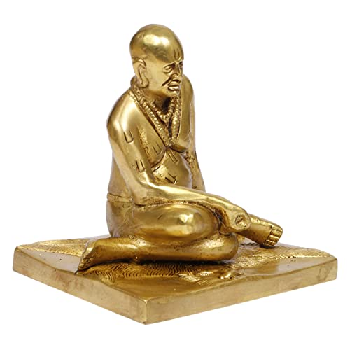ARTVARKO Brass Swami Samarth Murti Idol Home Office Temple Mandir Puja Room Gold Color (5x3.5x4.5 Inch) - Image 2