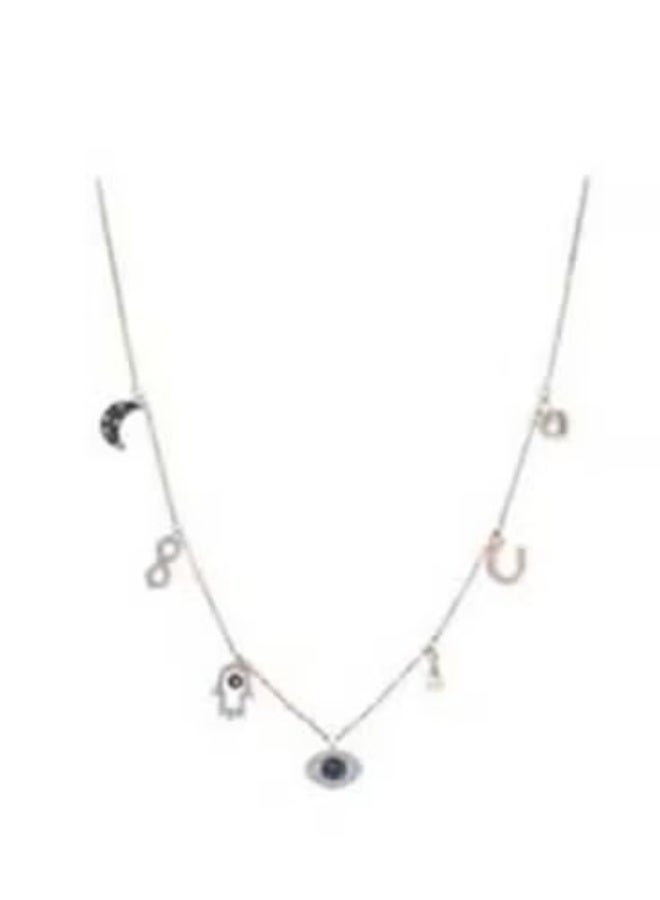 Swan Silver-Tone Multi-Charm Evil Eye & Symbol Lariat Necklace
