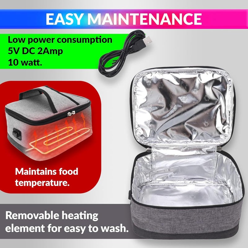 amiciCare Cloth Electric Portable Heating Lunch Bag - USB Powered Bag for Reheating Cooked Meal On-The-Go - Image 4