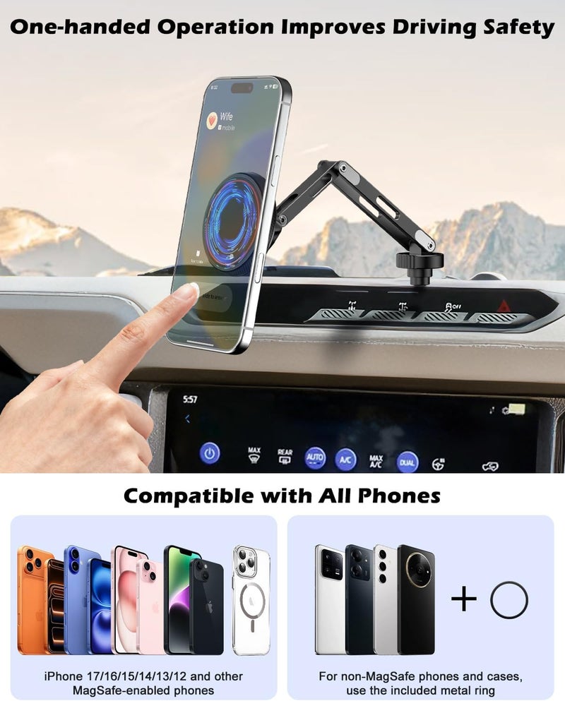CloudValley Car Phone Mount for Ford Bronco 2021-2025 2/4 Door, MagSafe Compatible for iPhone 12-17 Series, 360° Adjustable, Strong Hold, Aluminum Alloy - Image 4