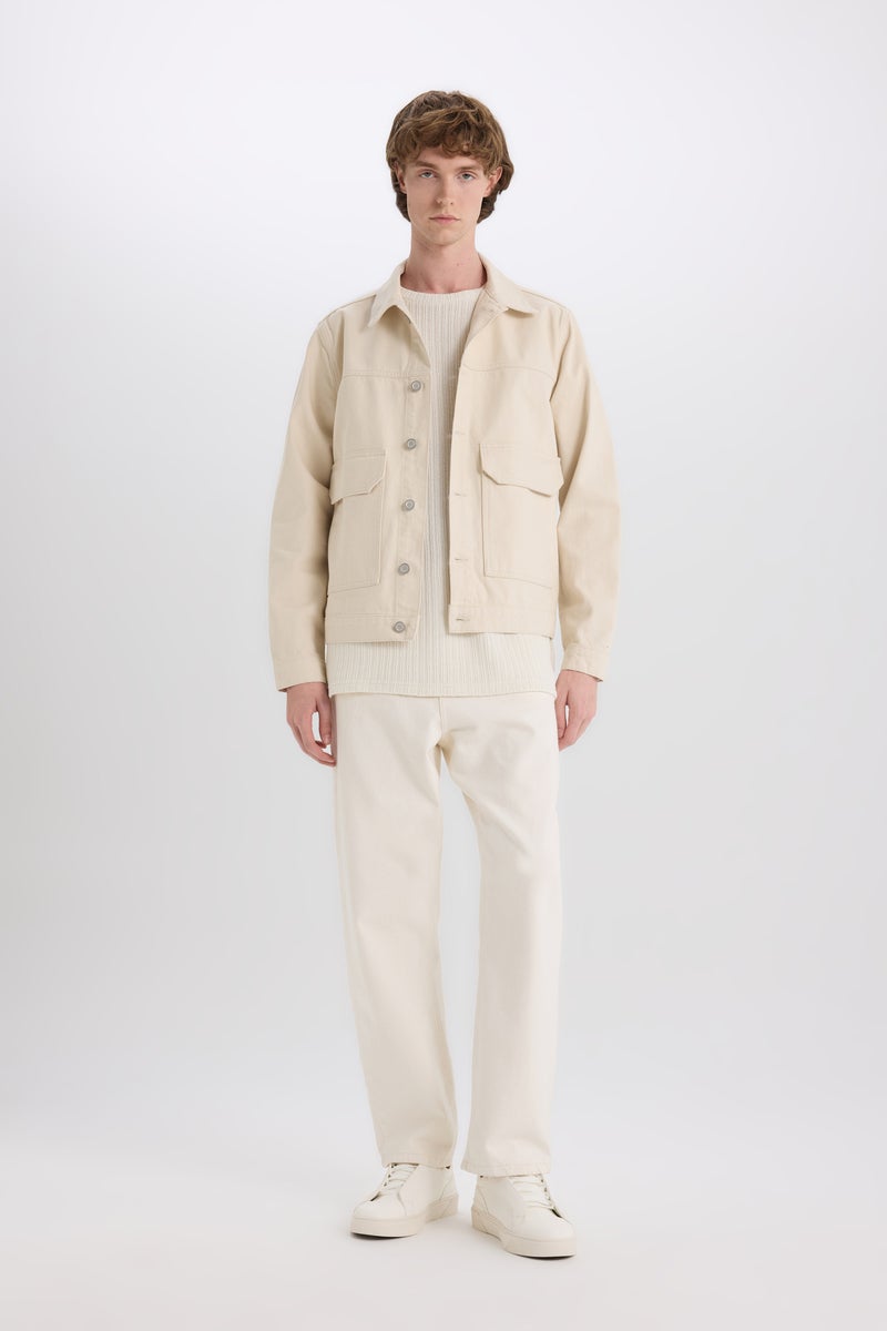 DeFacto Beige Man Slim Fit Buttoned Pocket Denim Jacket Casual - Image 2