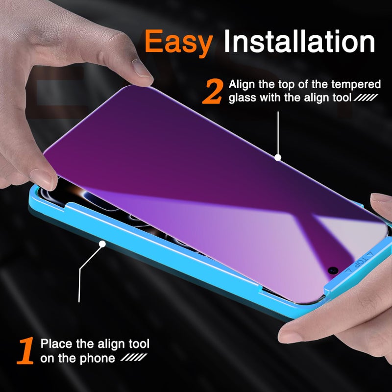 Milomdoi 3 Pack Gradient Colorful Privacy Screen Protector for iPhone 17 Pro [Anti-Blue Light Private Film], 3 Pacs Camera Lens Protector Accessories, Case Friendly, Anti-Spy Tempered Glass,Purple - Image 3