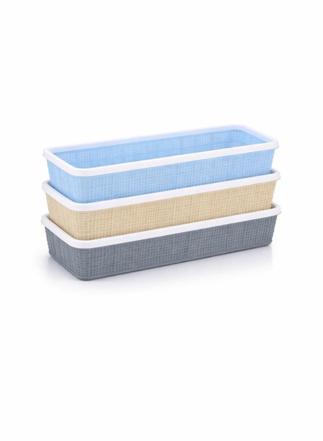 Sonal - Tiera-1 Plastic Storage Basket (3 Pcs) | Size : 23×9.5×5.7 cm | Durable Virgin Plastic | Multi-Purpose Organizer for Kitchen, Bathroom & Office (Tiera 1-Small (3 Pcs)) - Image 1