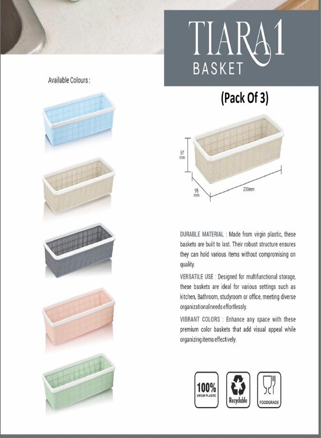 Sonal - Tiera-1 Plastic Storage Basket (3 Pcs) | Size : 23×9.5×5.7 cm | Durable Virgin Plastic | Multi-Purpose Organizer for Kitchen, Bathroom & Office (Tiera 1-Small (3 Pcs)) - Image 3