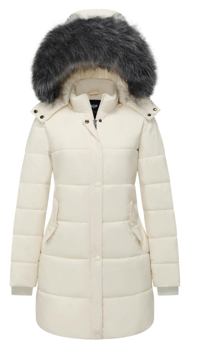 GGleaf Women's Winter Jacket Windproof Quilted Puffer Jacket Long Coat with Hood Beige XX-Large - Image 1