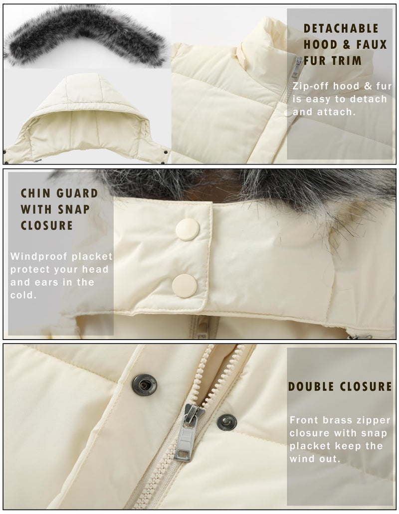 GGleaf Women's Winter Jacket Windproof Quilted Puffer Jacket Long Coat with Hood Beige XX-Large - Image 5