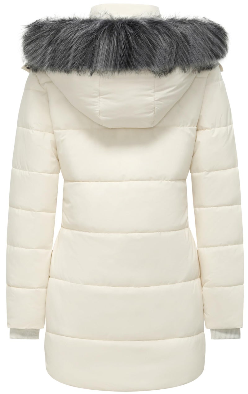 GGleaf Women's Winter Jacket Windproof Quilted Puffer Jacket Long Coat with Hood Beige XX-Large - Image 2