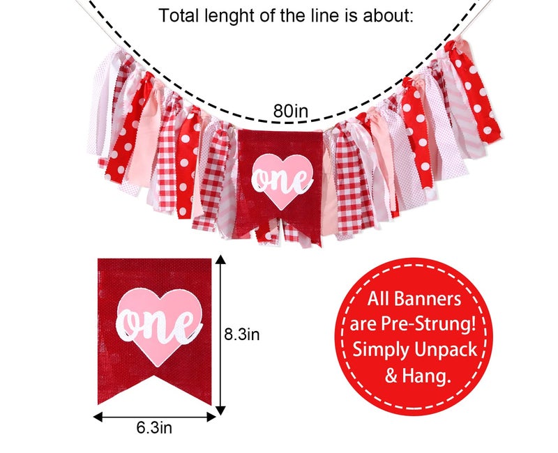 UOAOU Happy Valentineâ€™s Day High Chair Banner - Valentine First/1st Birthday Party Decorations,valentine Heart Birthday Highchairs Banner,valentine First Birthday One High Chair Banner,sweetheart 1st - Image 2