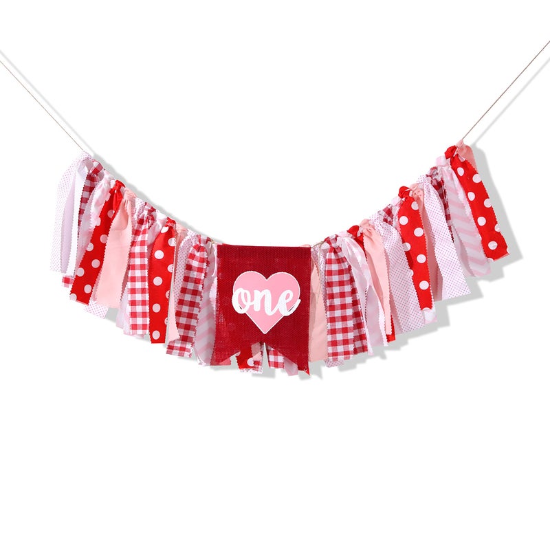UOAOU Happy Valentineâ€™s Day High Chair Banner - Valentine First/1st Birthday Party Decorations,valentine Heart Birthday Highchairs Banner,valentine First Birthday One High Chair Banner,sweetheart 1st - Image 1