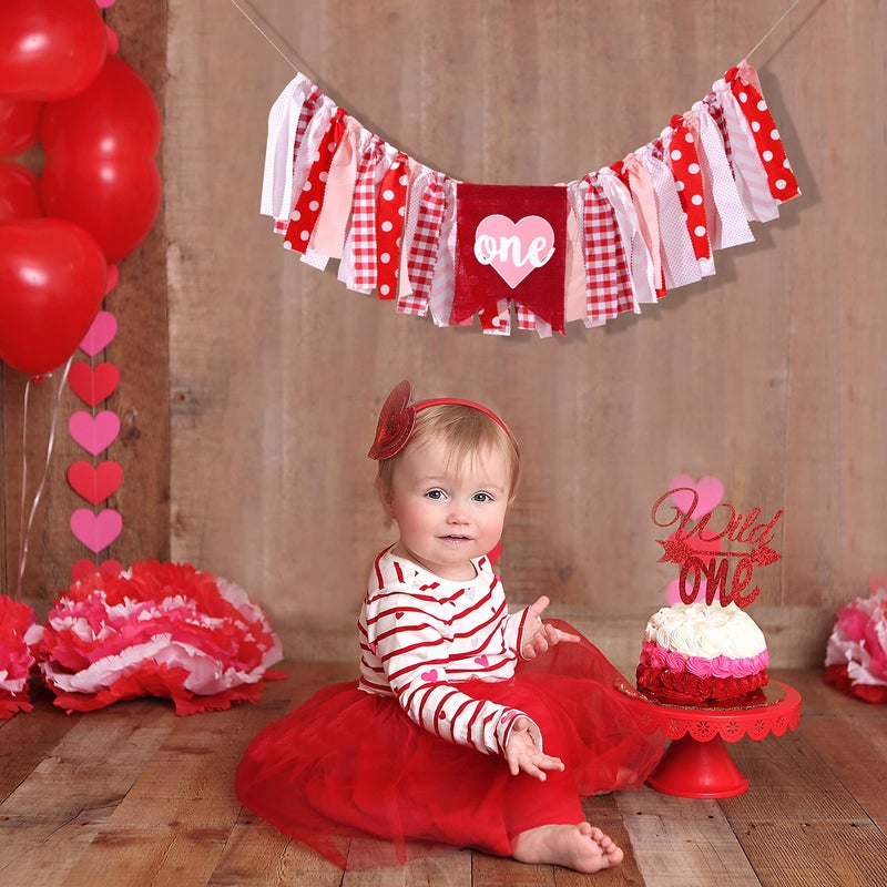 UOAOU Happy Valentineâ€™s Day High Chair Banner - Valentine First/1st Birthday Party Decorations,valentine Heart Birthday Highchairs Banner,valentine First Birthday One High Chair Banner,sweetheart 1st - Image 5