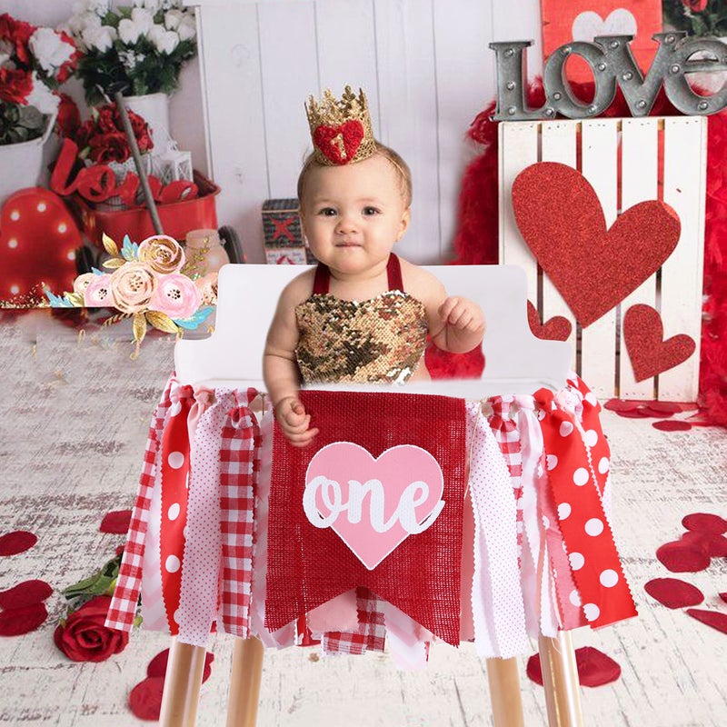 UOAOU Happy Valentineâ€™s Day High Chair Banner - Valentine First/1st Birthday Party Decorations,valentine Heart Birthday Highchairs Banner,valentine First Birthday One High Chair Banner,sweetheart 1st - Image 4