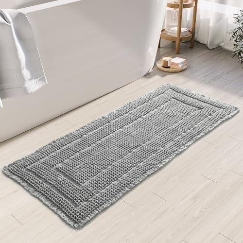 BULULOM Bath Mats for Bathroom Non Slip,Waffle Luxury Bath Mat,Machine Washable Bath Mat for Shower,Ultra Soft Bathmat,Gray,19"*48" - Image 1