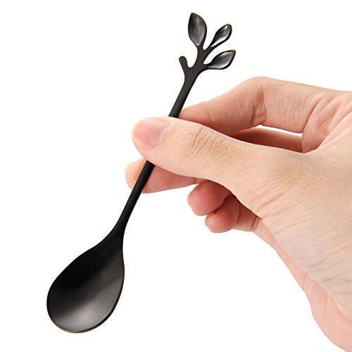 AnSaw 10-Pc Black Mini Spoons & Forks Set, 4.7" - Stainless Steel, Leaf Handle, Ideal for Coffee,Tea, Appetizers, Tastings, Parties, Charcuterie & Cocktails - Image 3