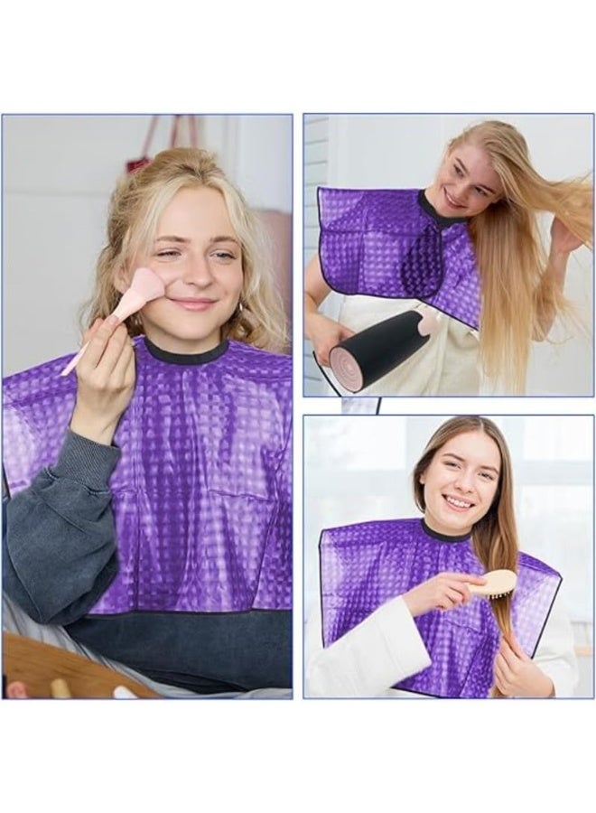 Professional Waterproof Hair Salon Cape, Purple Checkered Stain-Resistant Hairdressing Shawl with Elastic Neckline for Coloring, Cutting, Perming and Styling - Image 3