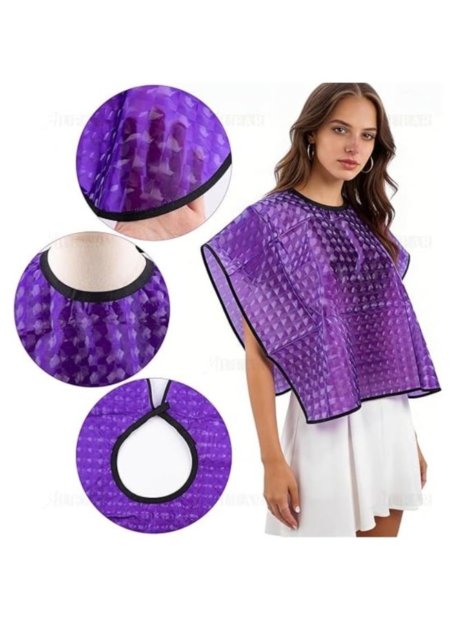 Professional Waterproof Hair Salon Cape, Purple Checkered Stain-Resistant Hairdressing Shawl with Elastic Neckline for Coloring, Cutting, Perming and Styling - Image 5