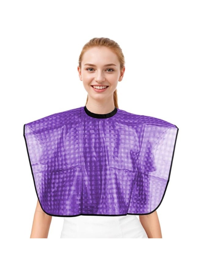Professional Waterproof Hair Salon Cape, Purple Checkered Stain-Resistant Hairdressing Shawl with Elastic Neckline for Coloring, Cutting, Perming and Styling - Image 1