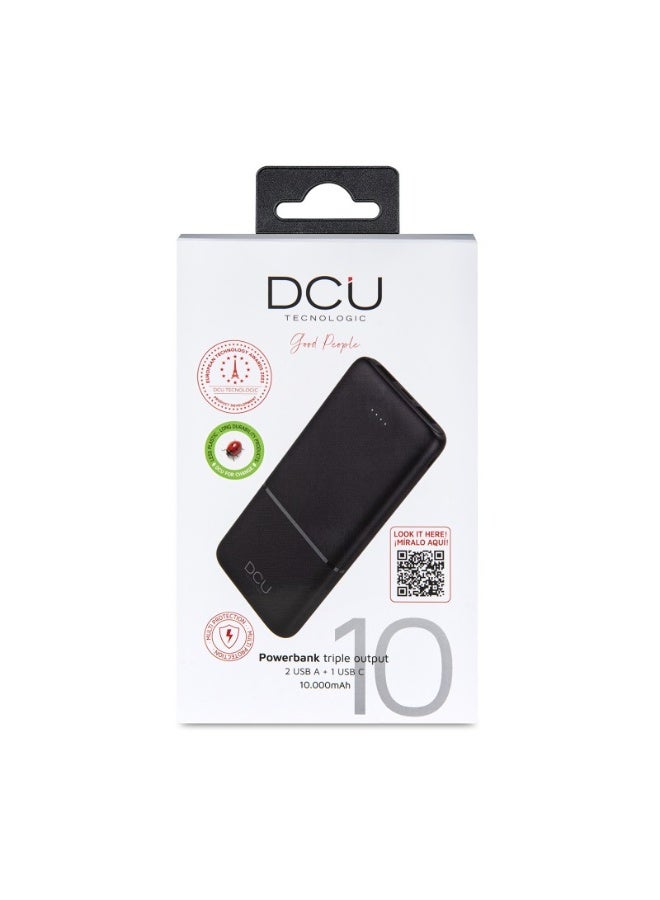 DCU TECNOLOGIC DCU 10000mAh Power Bank, Portable Charger with Triple Output, LED Battery Indicator, USB-C Cable Included, Black - Image 4