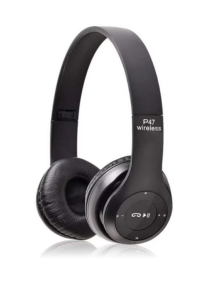 P47 Plus Bluetooth 5.0 Wireless Headphones with Mic, Noise Reduction & Foldable Design – Black - Image 1