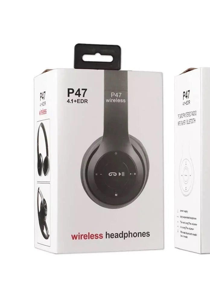 P47 Plus Bluetooth 5.0 Wireless Headphones with Mic, Noise Reduction & Foldable Design – Black - Image 4