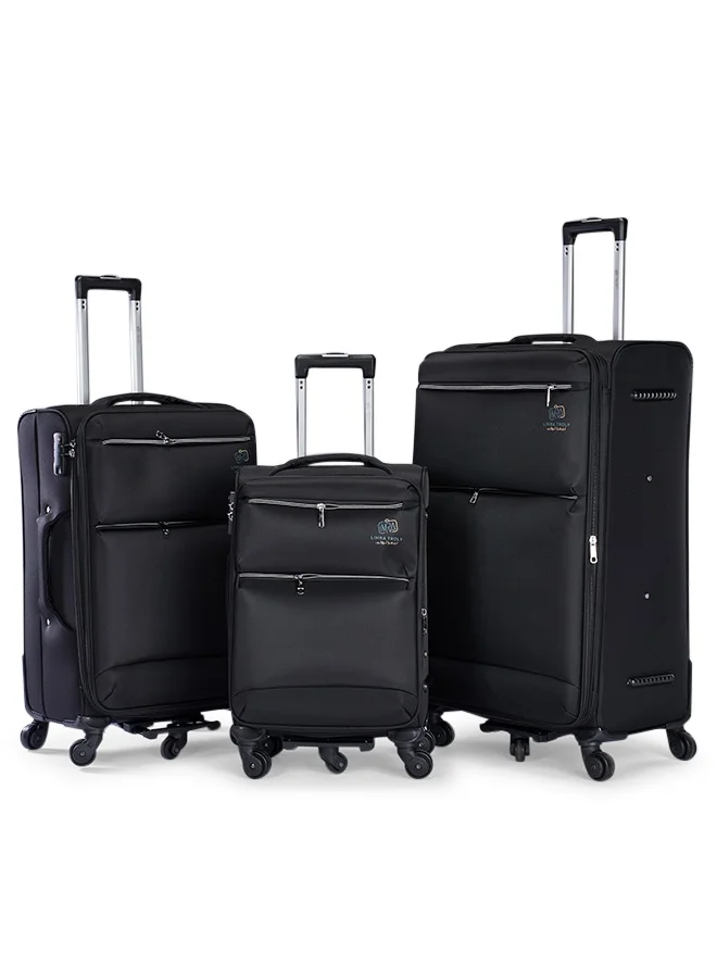 Limra Premium 3-Piece Black Fabric Luggage Set with Practical Lightweight Travel Design