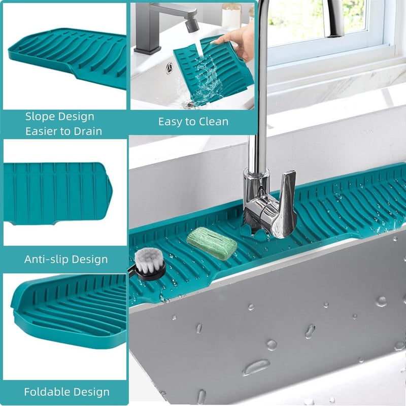 EORROE 30 Inch Sink Splash Guard, Large Size Kitchen Sink Splash Guard, Longer Silicone Faucet Handle Drip Catcher Tray for Kitchen Countertop, Bathroom, Farmhouse (Black) - Image 2