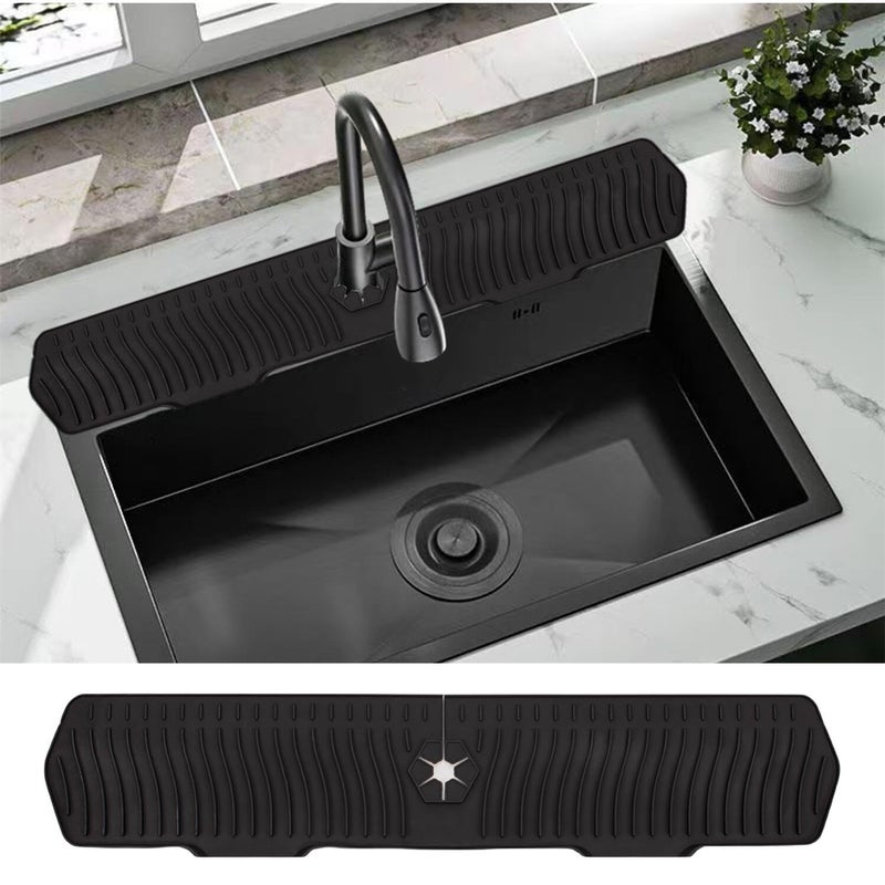 EORROE 30 Inch Sink Splash Guard, Large Size Kitchen Sink Splash Guard, Longer Silicone Faucet Handle Drip Catcher Tray for Kitchen Countertop, Bathroom, Farmhouse (Black) - Image 1