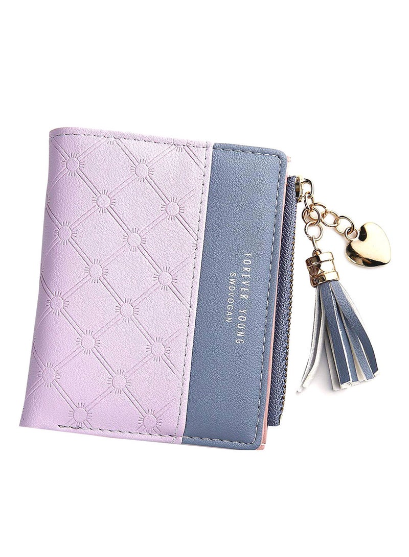 NIBEMINENT Tassel Heart Pendant Bifold Wallet Purple/Blue  - Image 1